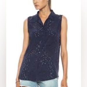 Equipment 100% Silk with Star Cut Outs Sleeveless Shirt Blouse Small/sp